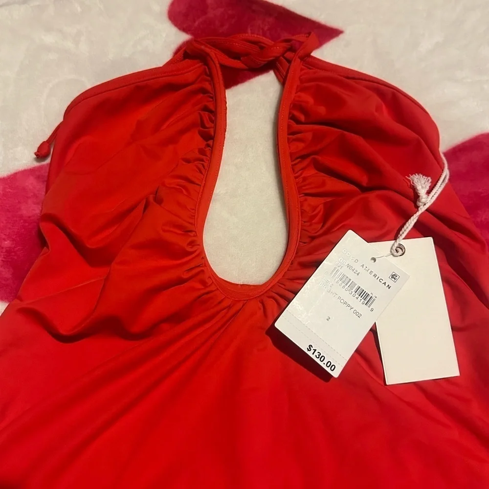 Good American Leilani Halter One Piece Swim Bright Poppy NWT